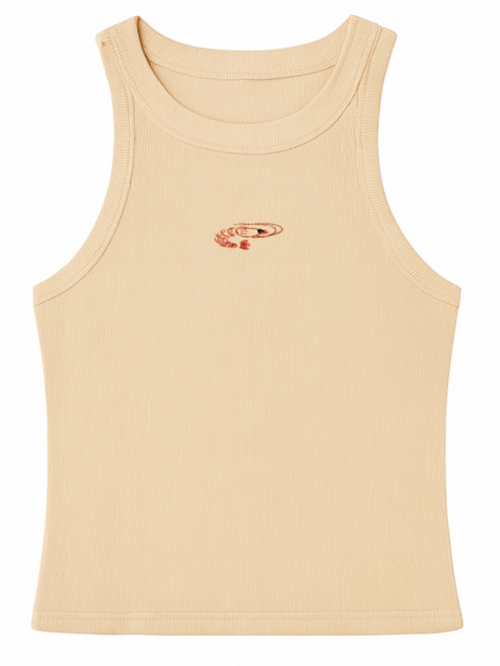 Beige Ribbed Knit Tank with Embroidered Crawfish